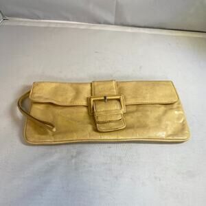Vintage Hobo International Large Leather Crescent Clutch Yellow